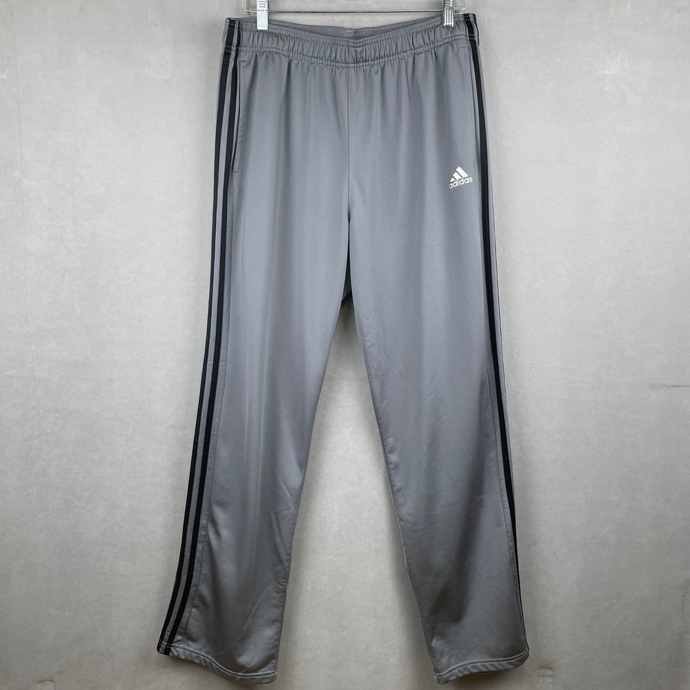 Adidas Mens Grey Track Pants Black Three Stripe Athletic Sweatpants S90427 XL